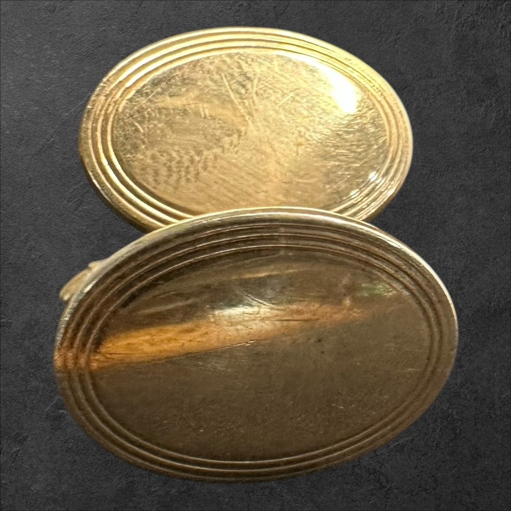Krementz Cufflinks Mens OS Gold‎ Tone Vintage Patented Oval Concentric Border